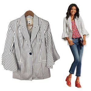 CAbi Bell Sleeve Striped Blazer